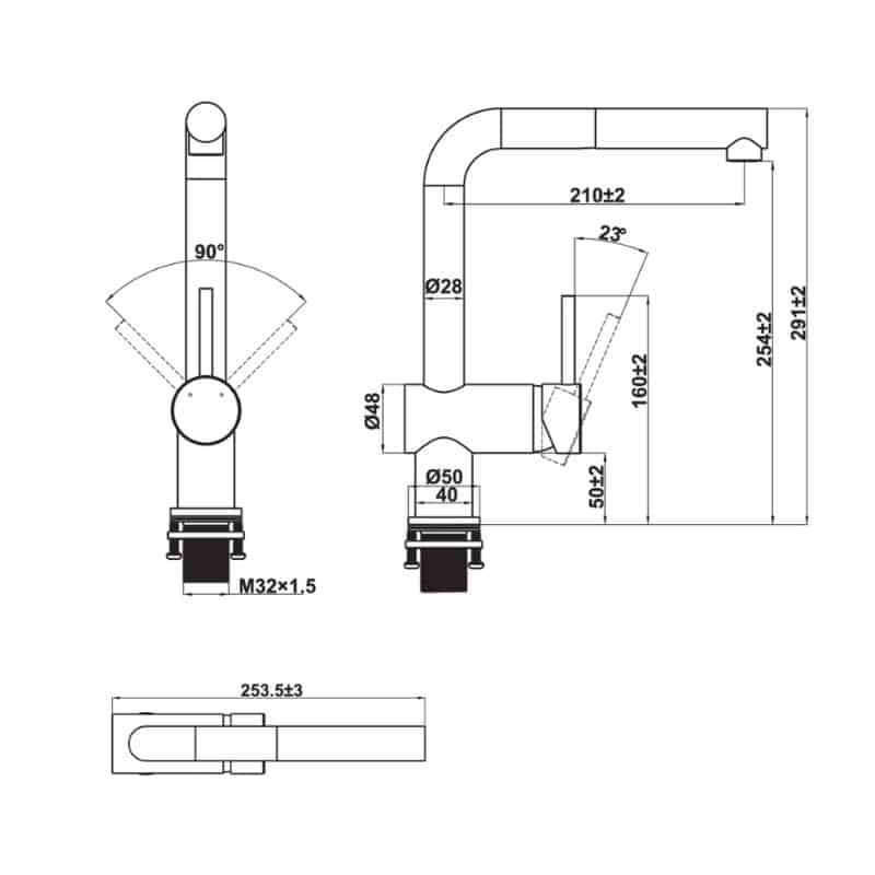 Kích thước Vòi rửa bát Hafele HT21-CH1P254 577.55.200 Vòi rửa bát Hafele HT21-CH1P254 577.55.200