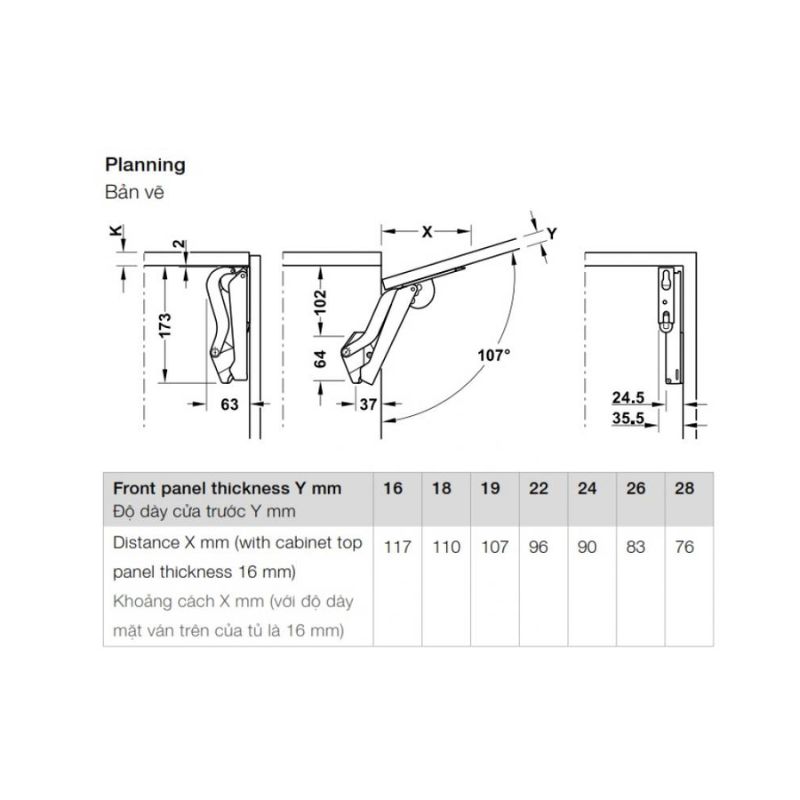 Bản vẽ của tay nâng Hafele Free Space 1.11 B 493.05.920 Bản vẽ của tay nâng Hafele Free Space 1.11 B 493.05.920