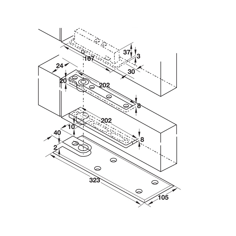 Kích thước Bộ kẹp thẳng tâm inox mờ Hafele 932.86.932 Kích thước Bộ kẹp thẳng tâm inox mờ Hafele 932.86.932