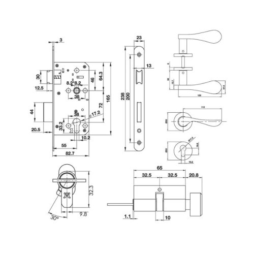 Bộ tay nắm gạt 125X55mm Häfele DIY 499.63.802 3 Kích thước bộ tay nắm gạt 125X55mm Häfele DIY 499.63.802