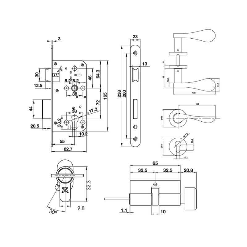 Kích thước bộ tay nắm gạt 125X55mm Häfele DIY 499.63.802 Kích thước bộ tay nắm gạt 125X55mm Häfele DIY 499.63.802