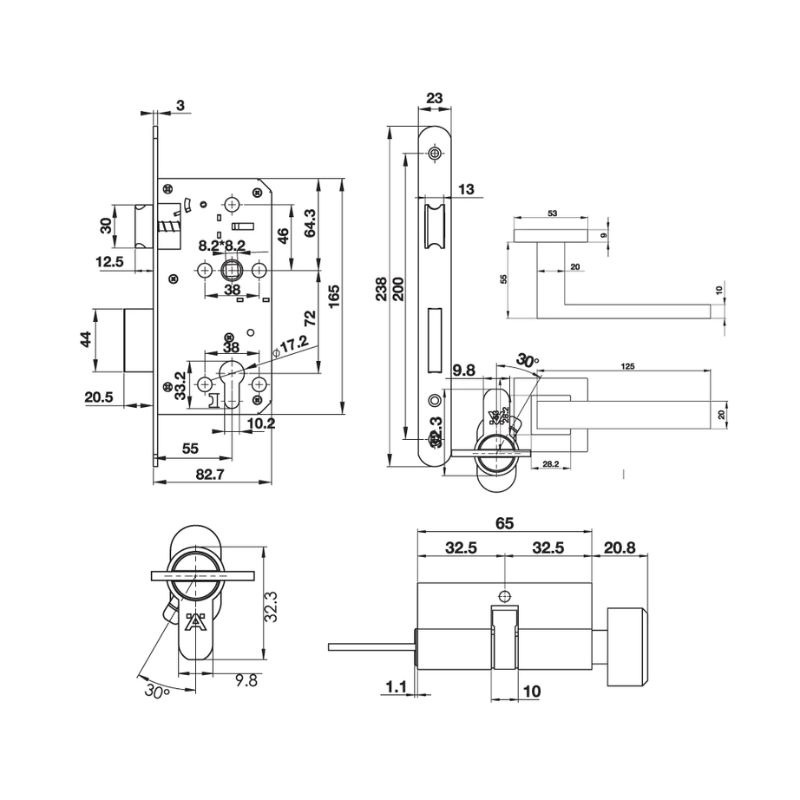 Kích thước bộ tay nắm gạt 130X60mm Häfele DIY 499.63.803 Kích thước bộ tay nắm gạt 130X60mm Häfele DIY 499.63.803