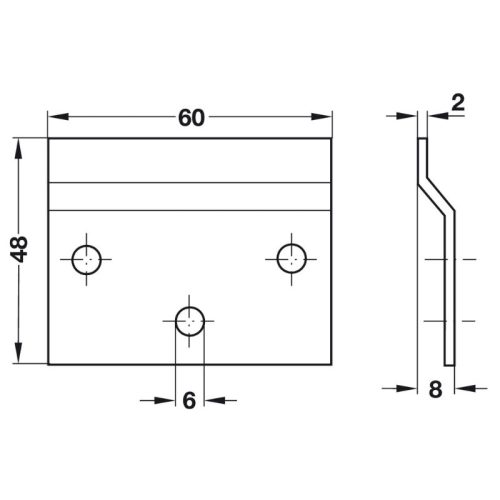 Kích thước đế gắn tường chiều dài 60mm Hafele 290.08.900