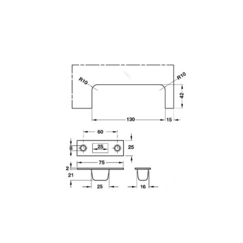 Kích thước khóa kẹp chân kính inox bóng Hafele 981.00.660