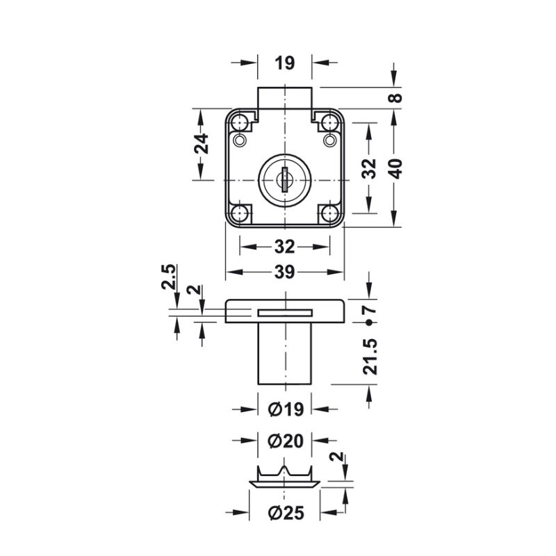 Kích thước khóa vuông Econo cửa dày 30mm Hafele 232.01.230 Kích thước khóa vuông Econo cửa dày 30mm Hafele 232.01.230