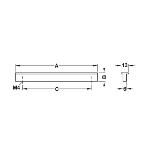 Kích thước tay nắm nhôm 150 mm Hafele 107.24.902