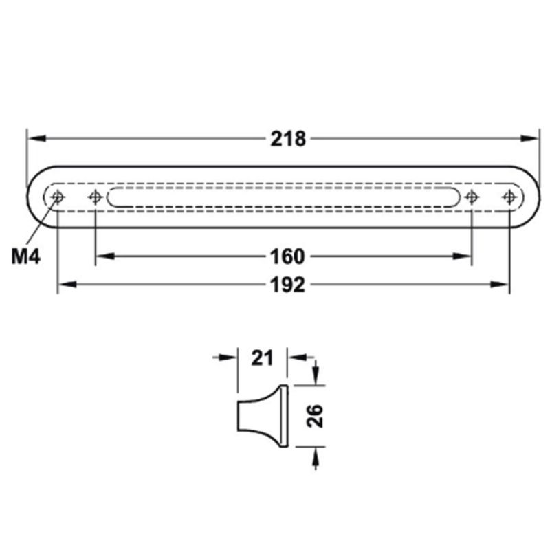 Kích thước tay nắm tủ 218mm H1520 Hafele 106.61.764 Kích thước tay nắm tủ 218mm H1520 Hafele 106.61.764