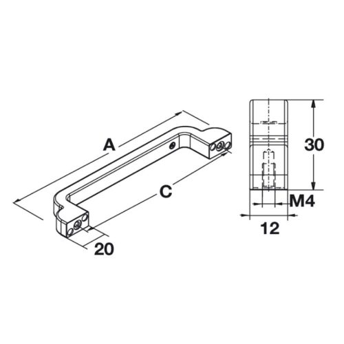 Tay nắm tủ H1530 dài 148mm Hafele 106.61.143 3 Kích thước tay nắm tủ H1530 dài 148mm Hafele 106.61.143
