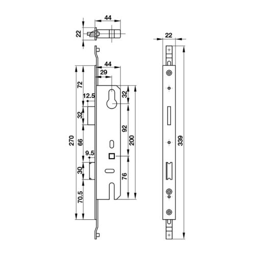Thân khóa cửa nhôm 35mm Hafele 911.50.913 3 Kích thước thân khóa cửa nhôm 35mm Hafele 911.50.913