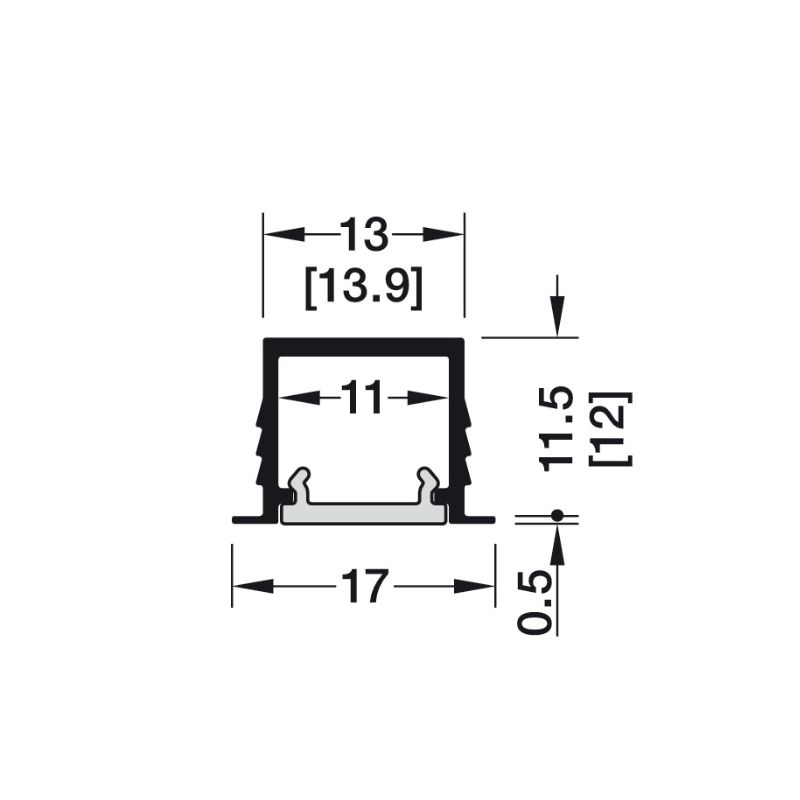 Kích thước thanh dẫn đèn Led lắp âm Hafele 833.95.722 Kích thước thanh dẫn đèn Led lắp âm Hafele 833.95.722