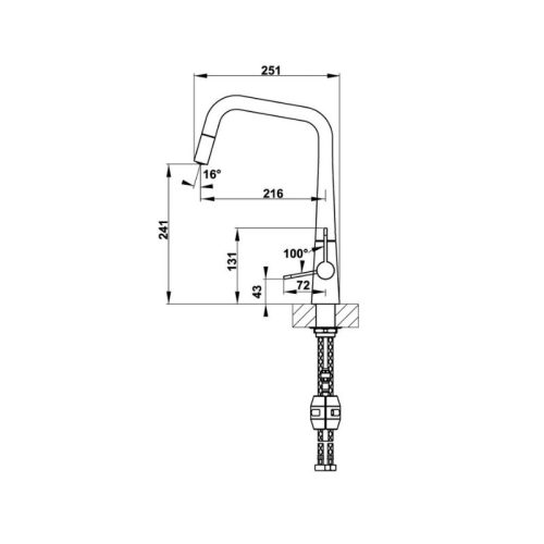 Kích thước vòi rửa bát nóng lạnh Hafele HT20-CH1P241 570.82.220 có dây rút