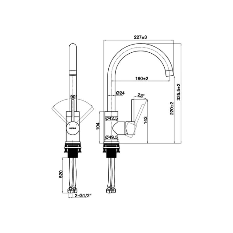 Thiết kế của vòi rửa bát nóng lạnh Hafele HT21-CH1F220C 577.56.200 Thiết kế của vòi rửa bát nóng lạnh Hafele HT21-CH1F220C 577.56.200