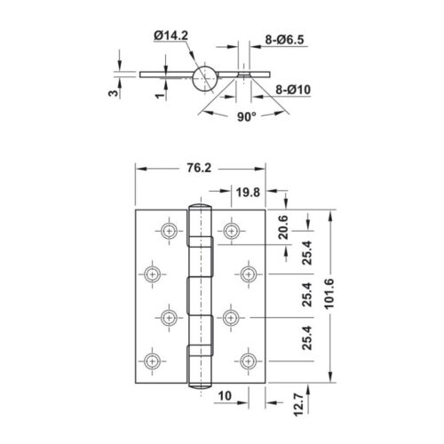 Bản lề lá 2 vòng bi 70Kg Hafele 926.20.804 3 Kích thước bản lề lá 2 vòng bi 70Kg Hafele 926.20.804