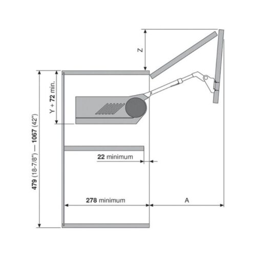 Hộp Lực Tay Nâng Blum Aventos HF-25 372.94.034 3 Kích thước Hộp Lực Tay Nâng Blum Aventos HF 28 372.94.035