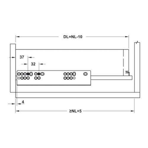 Ray Âm EPC Evo 500mm Giảm Chấn Hafele 433.32.075 4 Thông số ray Âm EPC Evo 500mm Giảm Chấn Hafele 433.32.075 (3)