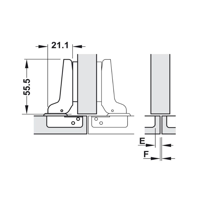 Kích thước bản lề trùm nửa Metalla A 110° không giảm chấn Hafele 311.01.078 Kích thước bản lề trùm nửa Metalla A 110° không giảm chấn Hafele 311.01.078