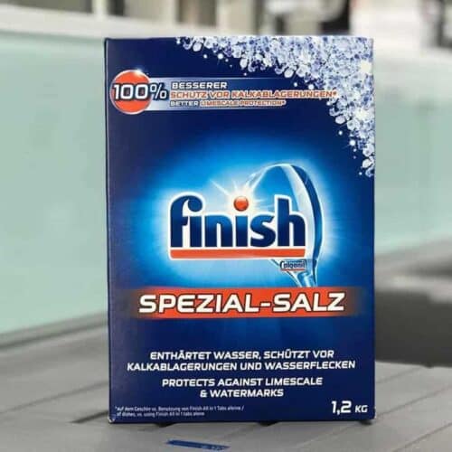 Muối rửa chén bát Finish 1,2 kg 3 Mặt trước hộp Muối rửa chén bát Finish 1,2 kg