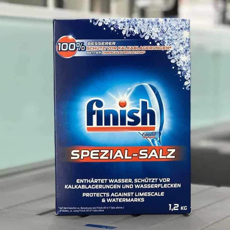 Mặt trước hộp Muối rửa chén bát Finish 1,2 kg Mặt trước hộp Muối rửa chén bát Finish 1,2 kg