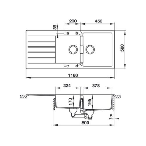 Chậu rửa bát Hafele HS-GDD11650 570.35.370 5 kích thước của Chậu đá Hafele HS-GDD11650 570.35.370