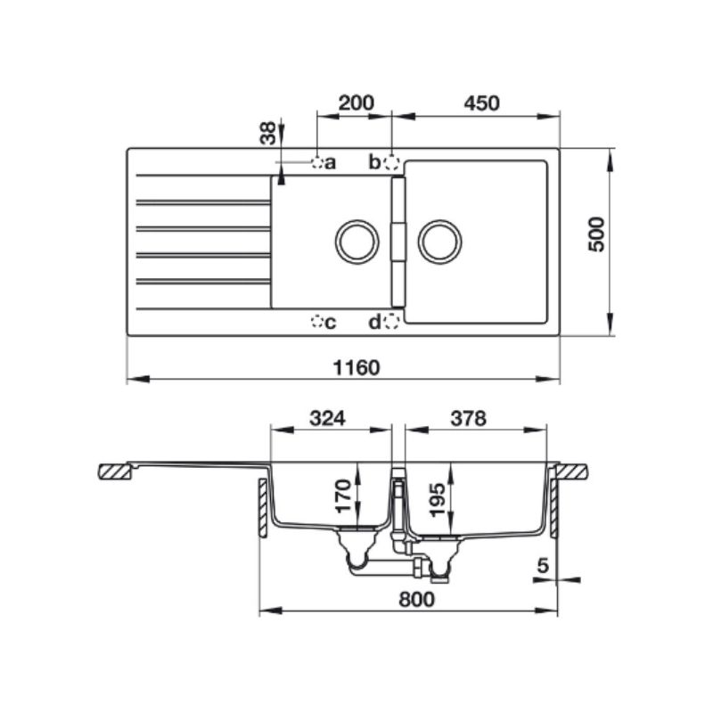 kích thước của Chậu đá Hafele HS-GDD11650 570.35.370 kích thước của Chậu đá Hafele HS-GDD11650 570.35.370