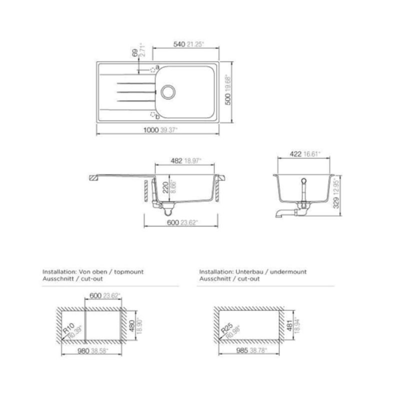 thông số kỹ thuật của Chậu đá Hafele Julius HS-GSD10050 570.36.450 thông số kỹ thuật của Chậu đá Hafele Julius HS-GSD10050 570.36.450