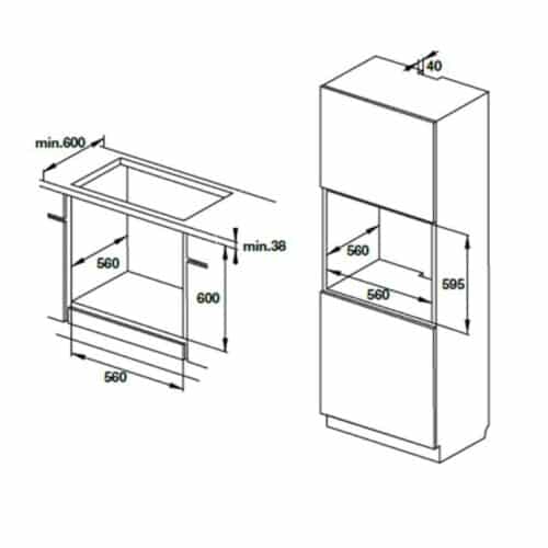 Kích thước lò nướng âm tủ Hafele HO-K60B 534.05.581