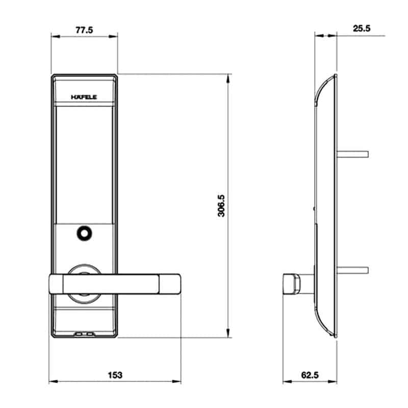 Kích thước Khóa cửa điện tử Hafele EL7900-TCB 912.05.640 Kích thước Khóa cửa điện tử Hafele EL7900-TCB 912.05.640