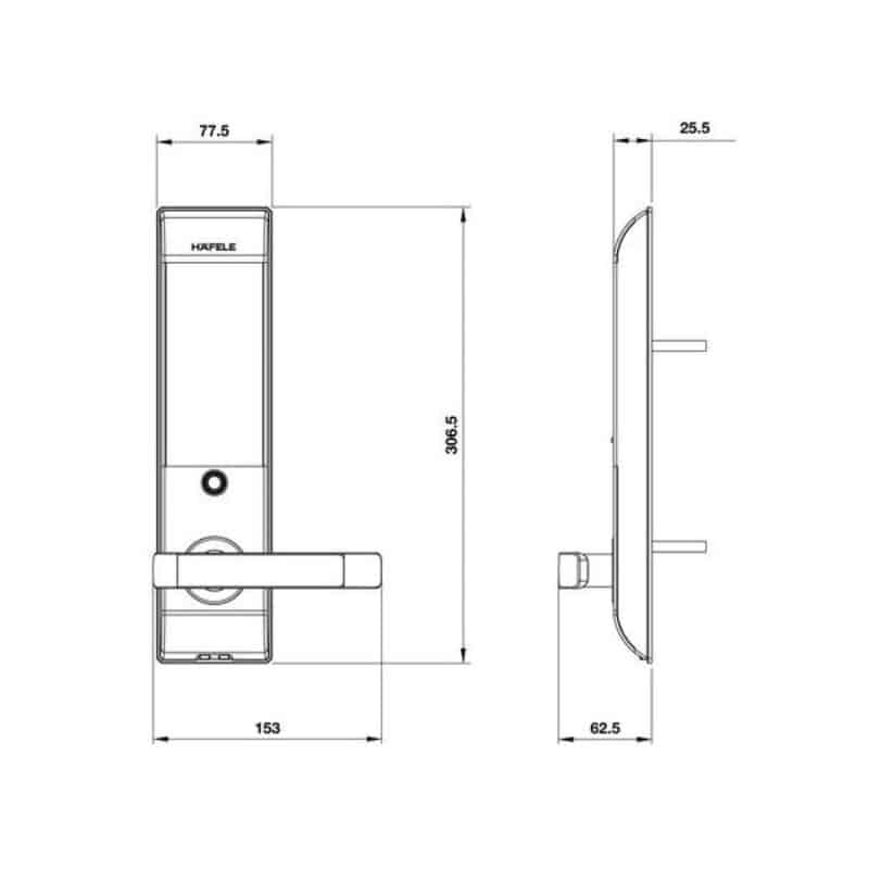 Kích thước Khóa cửa điện tử Hafele EL7900-TCB 912.05.646 Kích thước Khóa cửa điện tử Hafele EL7900-TCB 912.05.646