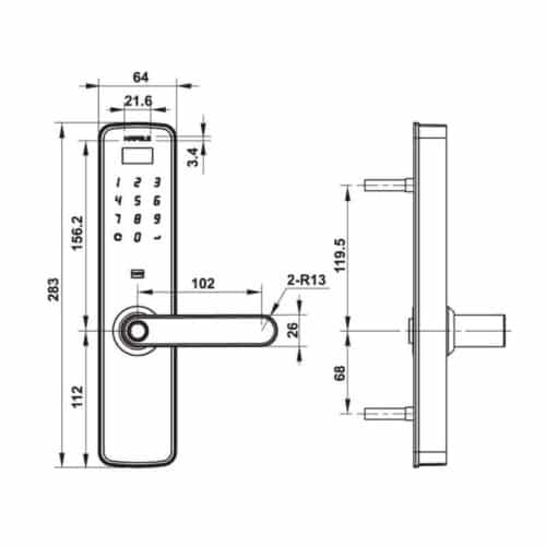 Khóa điện tử Hafele DL7100 912.05.498 9 Kích thước Khóa điện tử Hafele DL7100 912.05.498