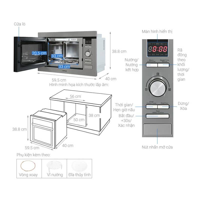 Thông số kỹ thuật lò vi sóng kết hợp nướng Hafele HM-B38D 538.31.200 Thông số kỹ thuật lò vi sóng kết hợp nướng Hafele HM-B38D 538.31.200
