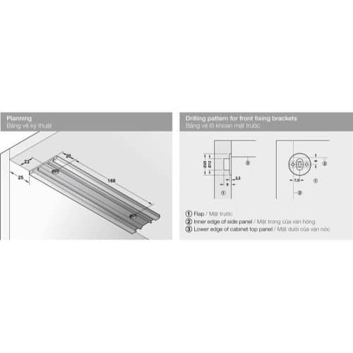 Phụ kiện cáp đỡ mặt trước với Bas điều chỉnh Hafele 365.46.051 5 Kích thước phụ kiện cáp đỡ mặt trước với Bas điều chỉnh Hafele 365.46.051