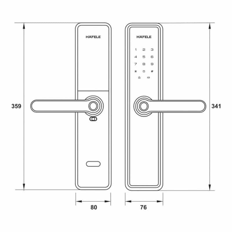 Kích thước khóa điện tử Hafele DL7600 đen không pin 912.20.237 Kích thước khóa điện tử Hafele DL7600 đen không pin 912.20.237