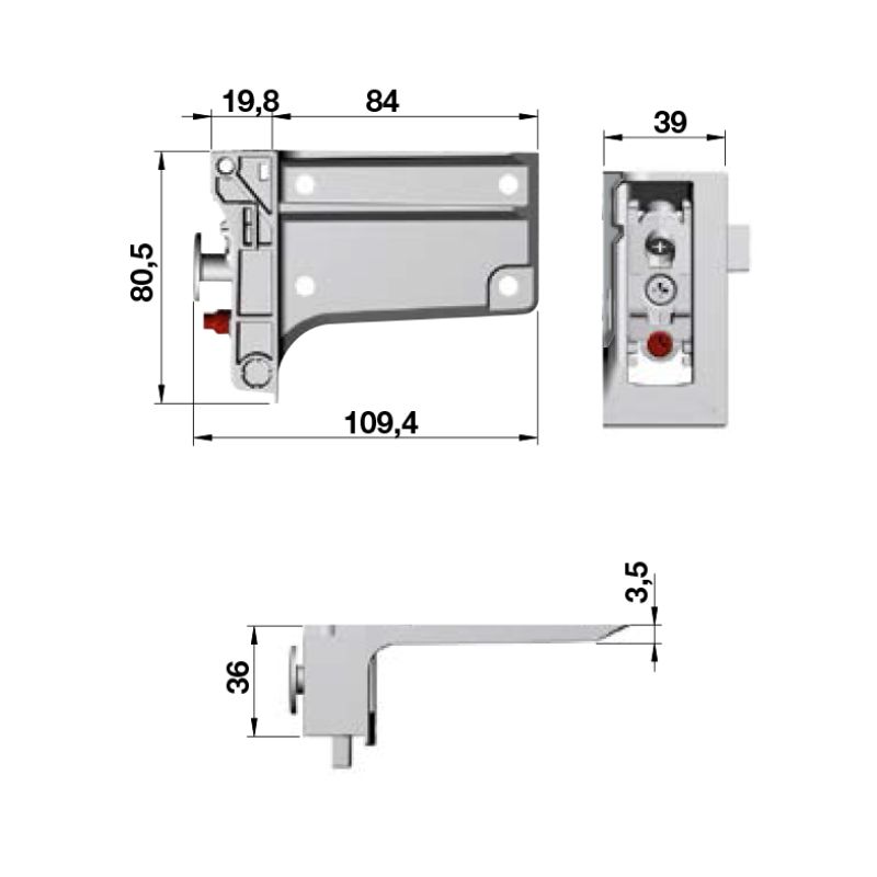 Kích thước bas treo tủ tường bên trái Hafele 290.41.921 Kích thước bas treo tủ tường bên trái Hafele 290.41.921