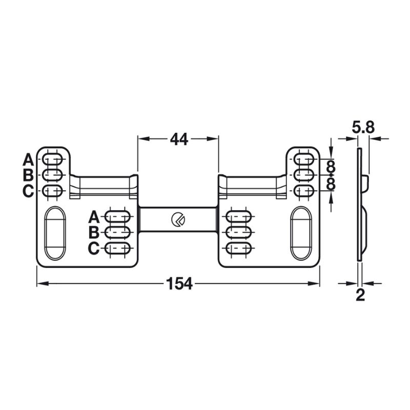 Kích thước đế gắn tường cho bas treo tủ Hafele 290.41.991 Kích thước đế gắn tường cho bas treo tủ Hafele 290.41.991