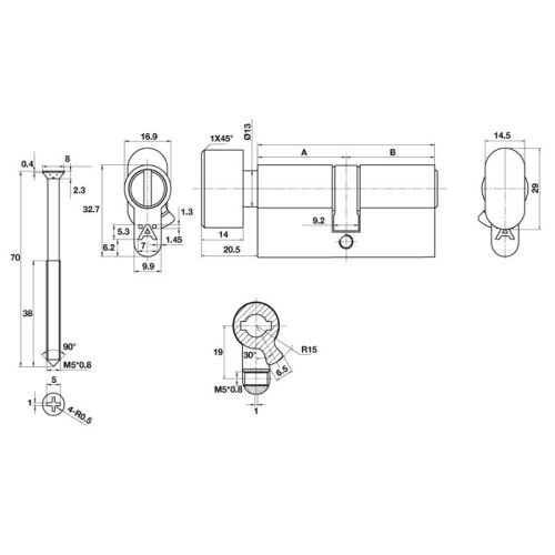 Kích thước ruột khóa WC 65mm Hafele DIY 489.56.008