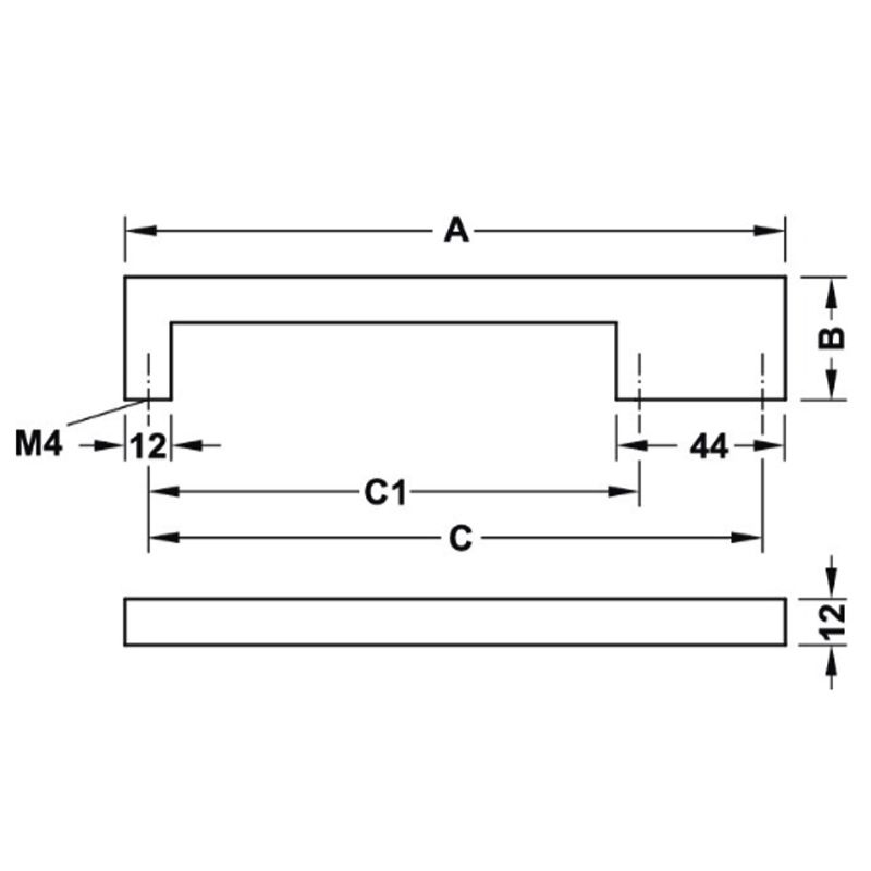 Kích thước tay nắm tủ 172mm H1380 Hafele 110.34.255 Kích thước tay nắm tủ 172mm H1380 Hafele 110.34.255