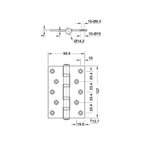 Bản lề lá 2 vòng bi 80Kg Hafele 926.25.208 3 Kích thước bản lề lá 2 vòng bi 80Kg Hafele 926.41.208