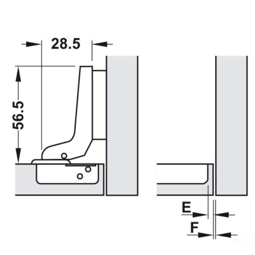 Bản lề lọt lòng không bật Metalla A 110° Hafele 315.31.552 3 Kích thước bản lề lọt lòng không bật Metalla A 110° Hafele 315.31.552