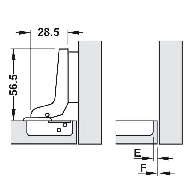 Kích thước bản lề lọt lòng không bật Metalla A 110° Hafele 315.31.552 Kích thước bản lề lọt lòng không bật Metalla A 110° Hafele 315.31.552
