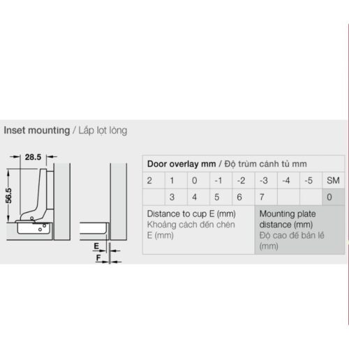 Bản lề lọt lòng không bật Metalla A 110° Hafele 315.31.552 4 Thông số bản lề lọt lòng không bật Metalla A 110° Hafele 315.31.552