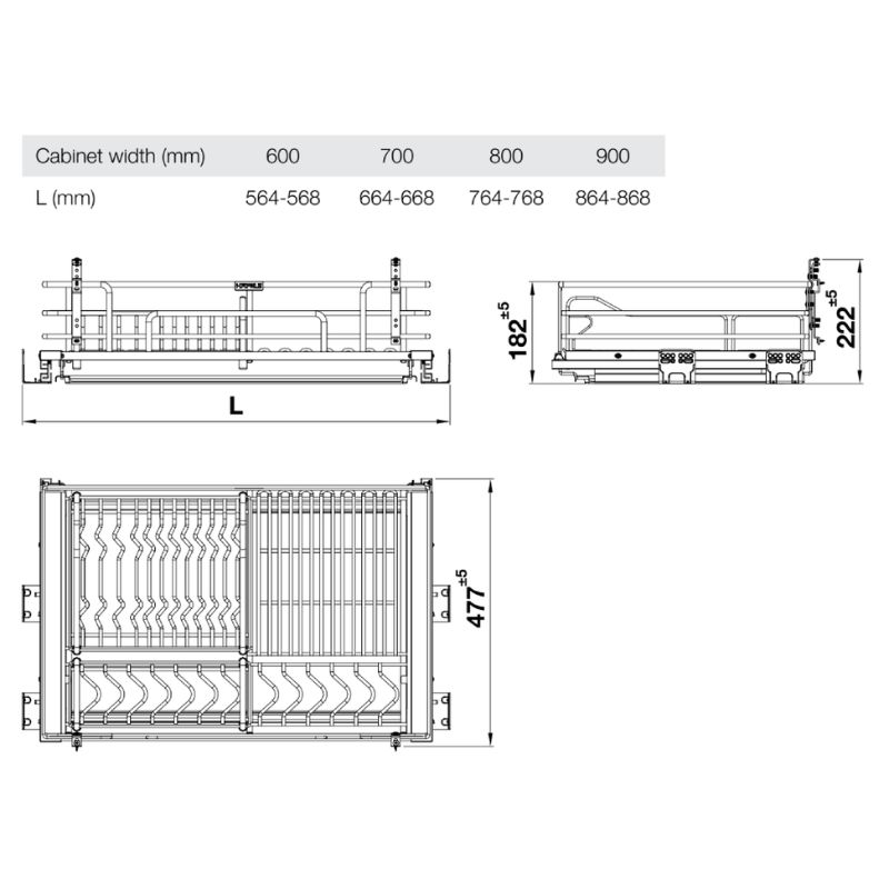 Kích thước giá bát đĩa Inox 304 Hafele Kason 549.04.045 700mm Kích thước giá bát đĩa Inox 304 Hafele Kason 549.04.045 700mm