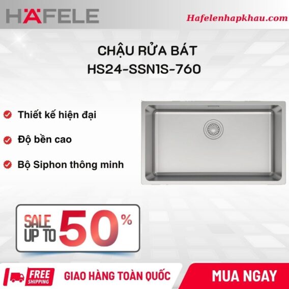 Chậu rửa bát Inox 1 hố HS24-SSN1S-760 Hafele 567.24.407