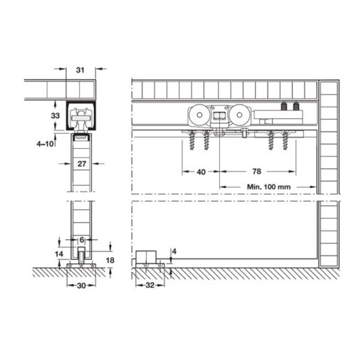 Phụ kiện cửa trượt Hafele 489.40.024 4 kich thuoc bo phu kien cua truot hafele 489 40 024