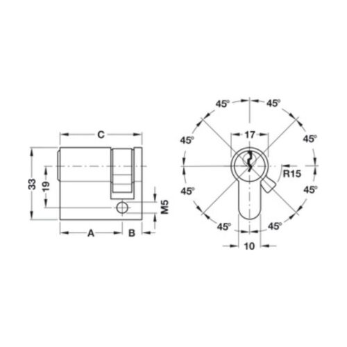 Ruột khóa 1 đầu chìa 45/10 màu NI Hafele 916.22.605 1 thong so ruot khoa 1 dau chia 45 10 mau ni hafele 916 22 605