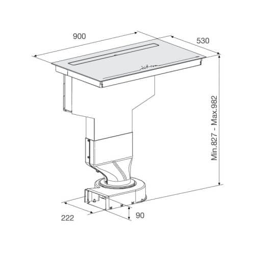Kích thước bếp từ kết hợp máy hút khói khử mùi HIH-904 SLIM