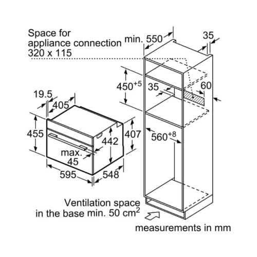 Kích thước lò nướng kèm vi sóng Bosch CMG633BB1