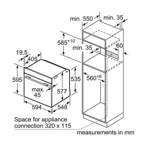 Kích thước lò nướng BOSCH HBG6764S1
