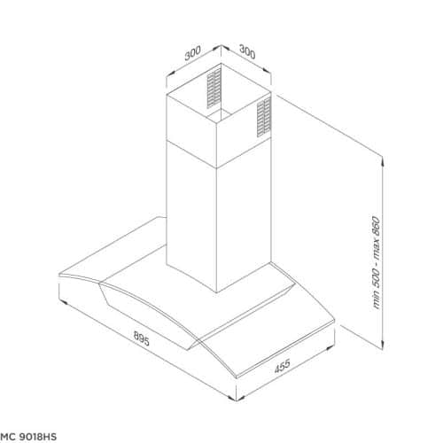 Kích thước máy hút khói khử mùi Malloca MC 7018HS