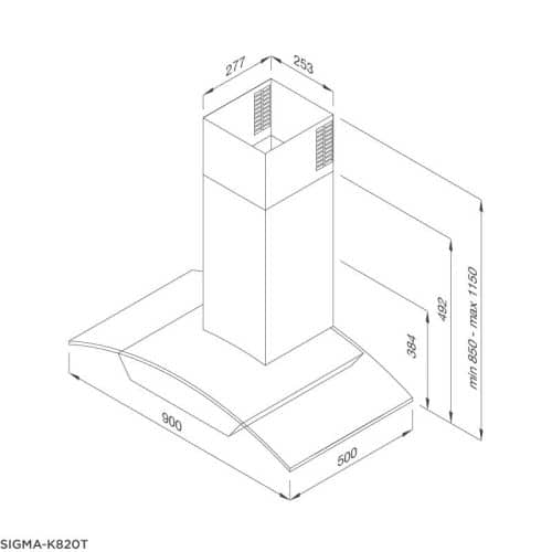 Kích thước máy hút khử mùi áp tường MALLOCA SIGMA-K820T