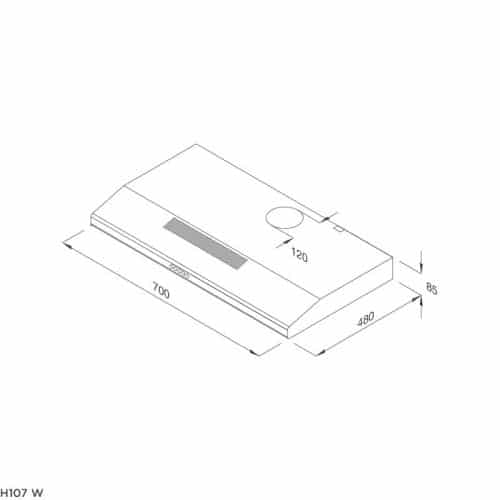 Kích thước máy hút mùi Malloca H107 W